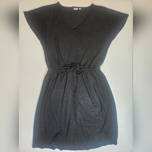 Gap Dress Womens XS Black Stretchy Tie Waist Cap Sleeve V-neck Minimalist Casual